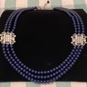 Lia Sophia Blue and Silver Three-Strand Necklace